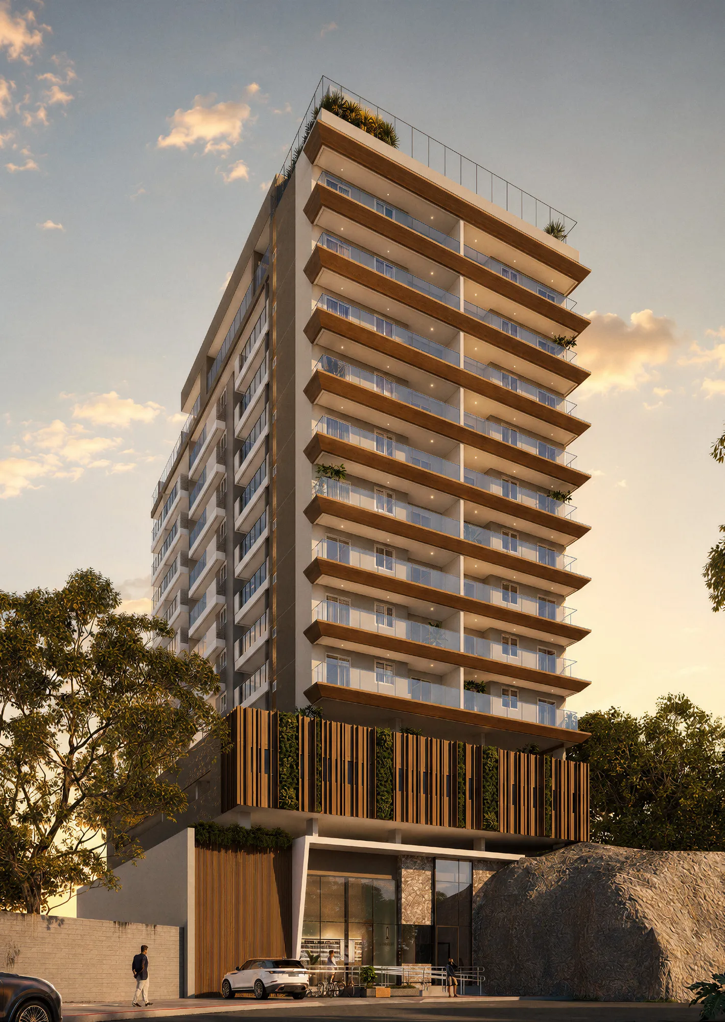Recanto do Suá Residence — fachada do edifício ao entardecer